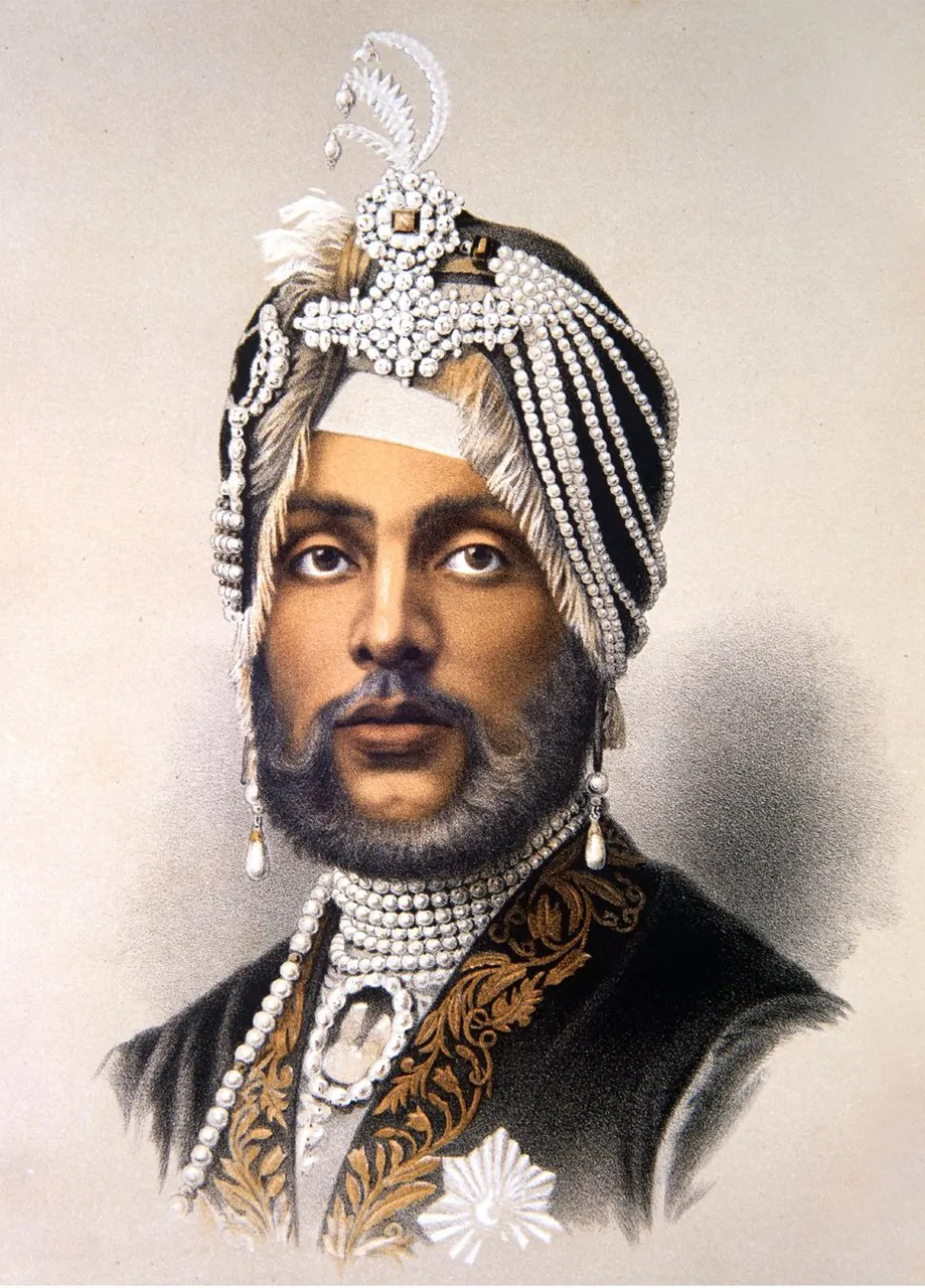 印度 杜勒普·辛格 (Duleep Singh)王公戴著珍珠，象徵著地位。