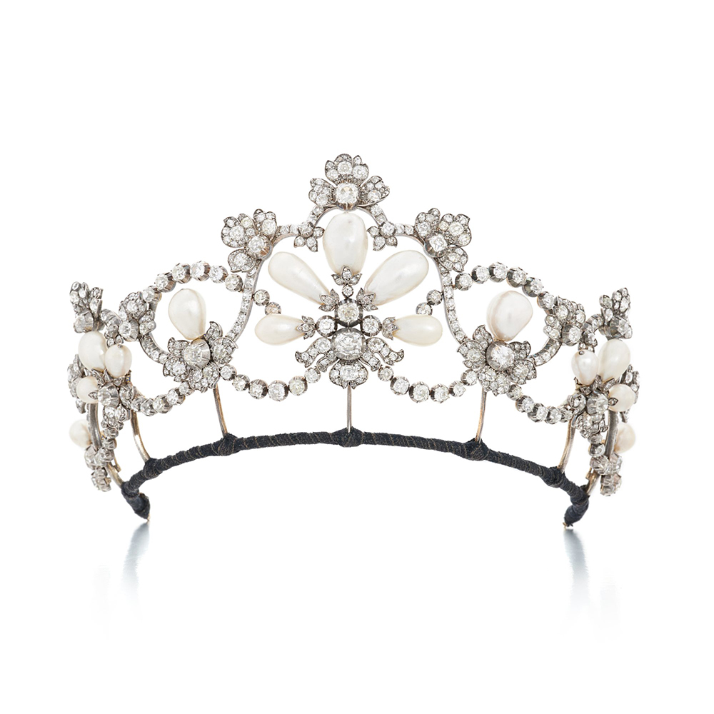 Historical and important natural pearl and diamond tiara