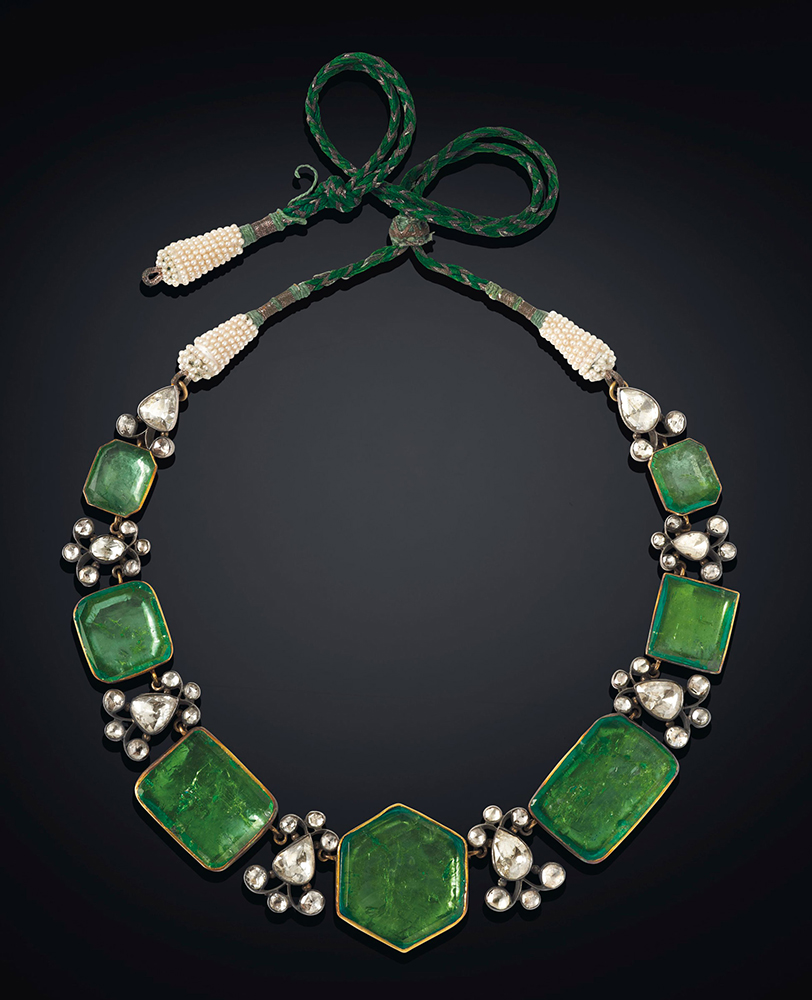 祖母綠、鑽石及小珍珠項鍊，哥倫比亞祖母綠，十九世紀中後期製。
