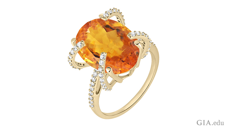 橙色黃水晶誕生石戒指