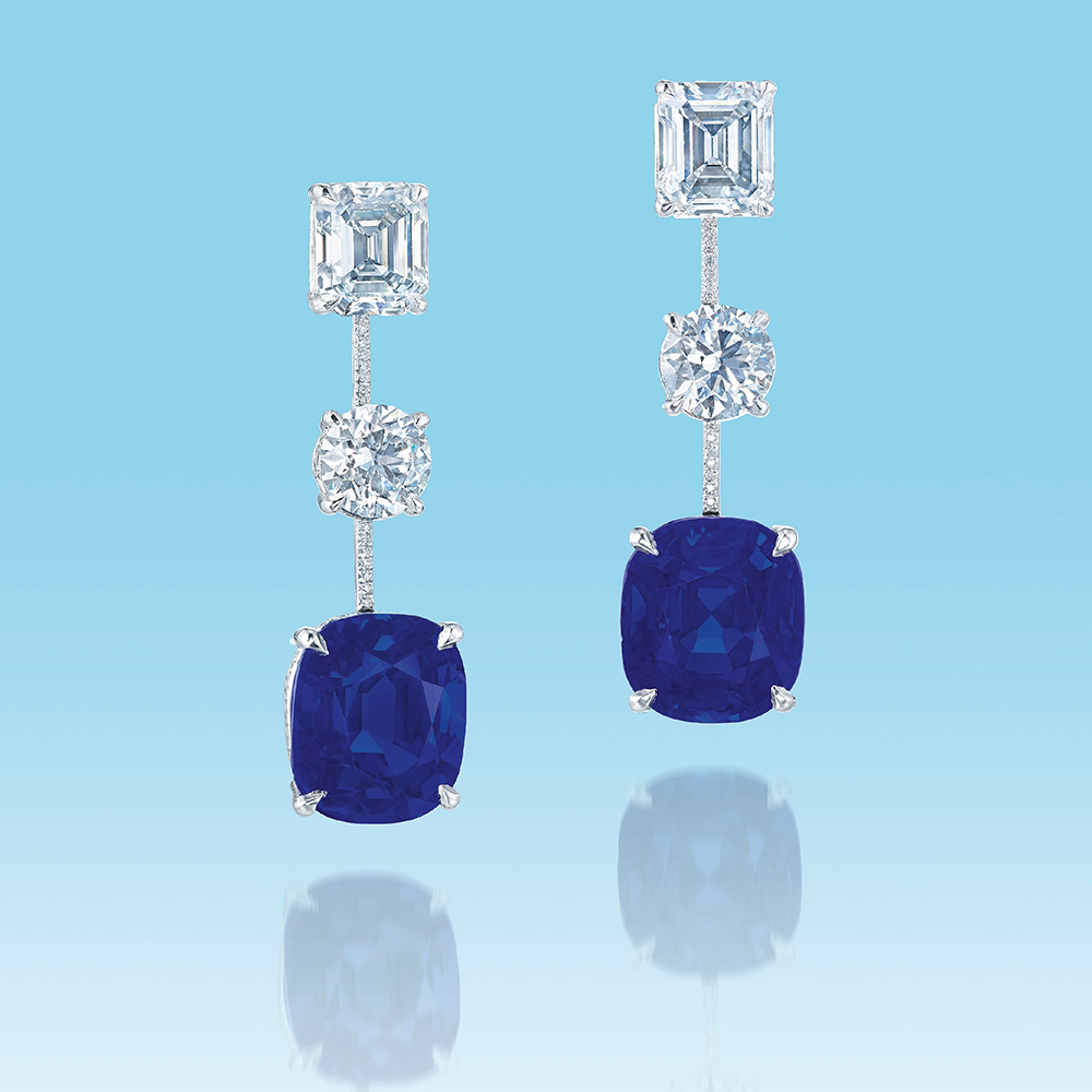 喀什米爾天然藍寶石及鑽石耳環