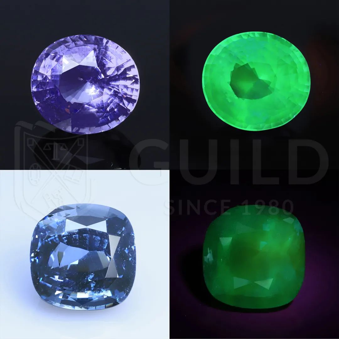 紫色和藍色尖晶石的綠色螢光